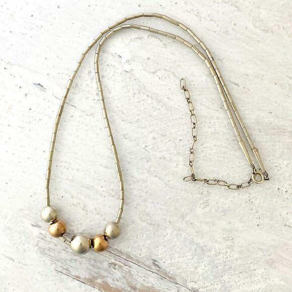 Liquid Silver Round Sliding Beads Necklace Rose Gold Vermeil STG 925 Up to 23 In